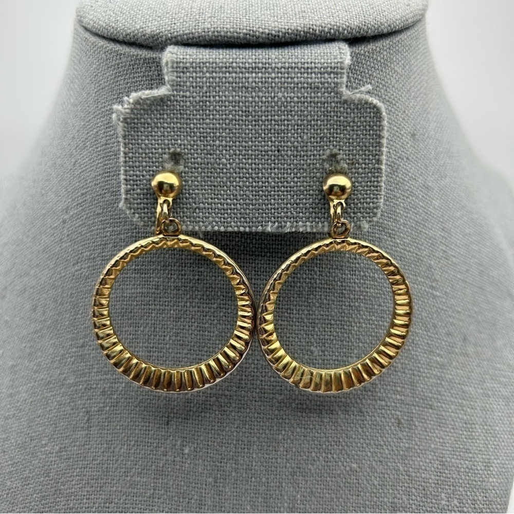 Vintage Gold Tone Textured Clip On Hoop Earrings